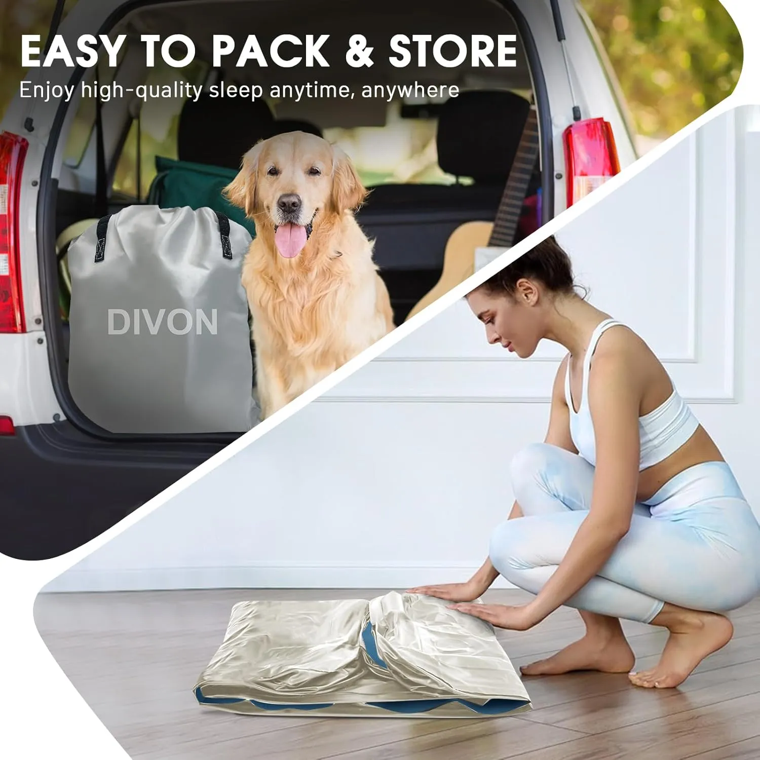 DIVON Twin Air Mattress with Built in Pump Raised,18”Single Inflatable Mattress in 2 Mins,Foldable Blow Up Mattress,Portable Twin Size Air Mattress for Camping,Travel&Floor,Air Bed for Adults,330lbs