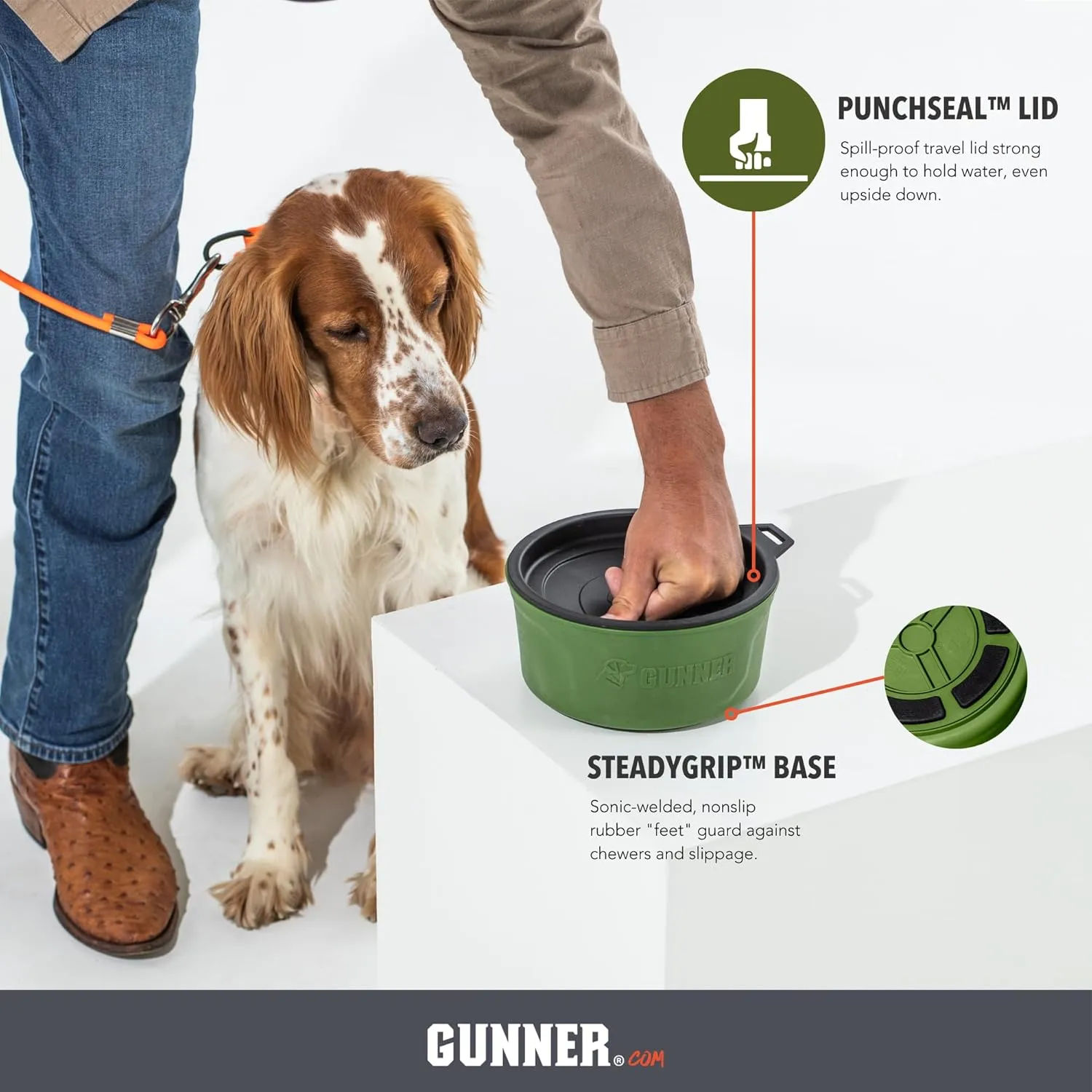 Dog Bowl with Spill-Proof Travel Lid – 7.5" x 3.75", 1.3 lb, 7-Cup Capacity, BPA-Free, Rust-Proof, Shock-Resistant, Stackable, Dishwasher Safe, Leak-Resistant Nesting Lid – Green