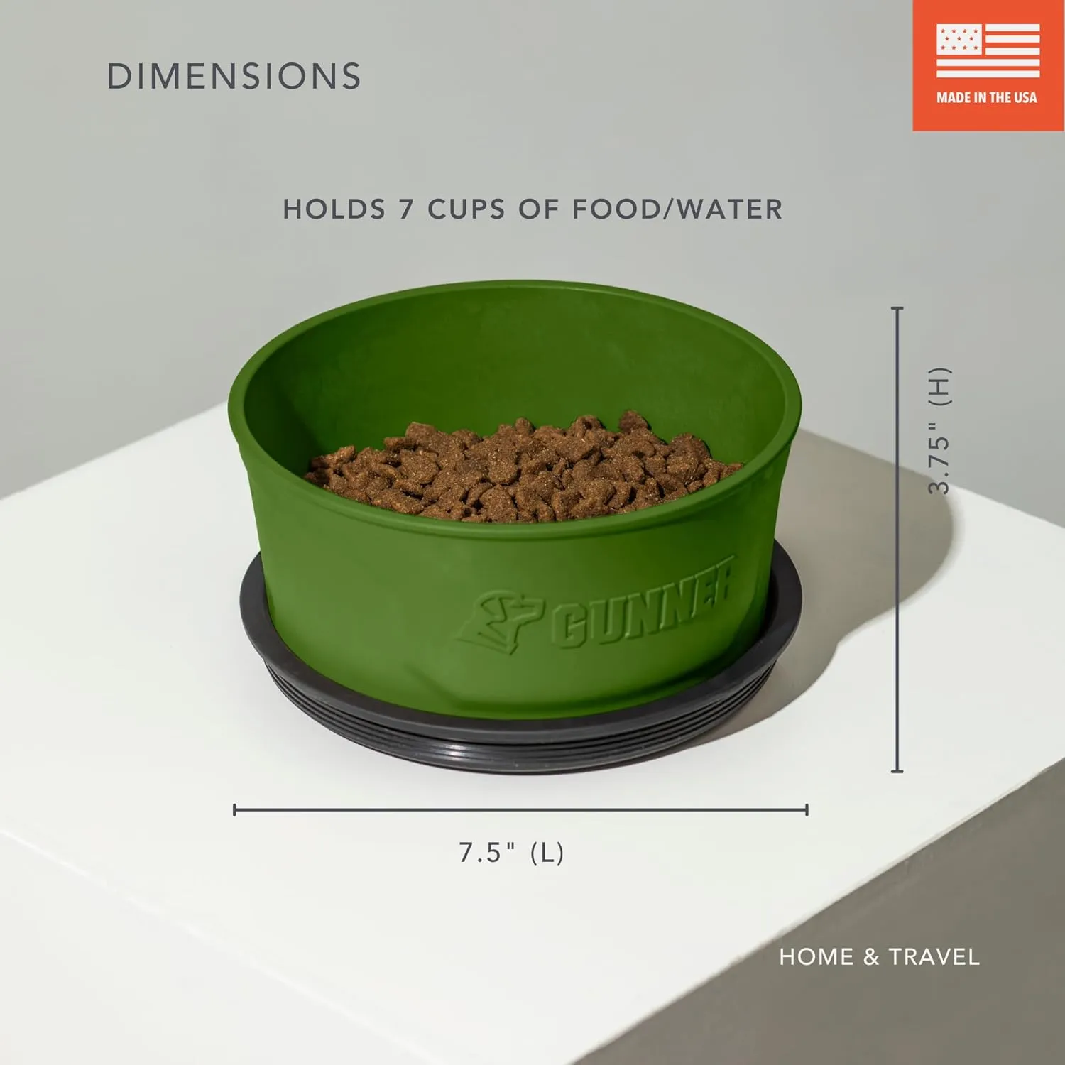 Dog Bowl with Spill-Proof Travel Lid – 7.5" x 3.75", 1.3 lb, 7-Cup Capacity, BPA-Free, Rust-Proof, Shock-Resistant, Stackable, Dishwasher Safe, Leak-Resistant Nesting Lid – Green