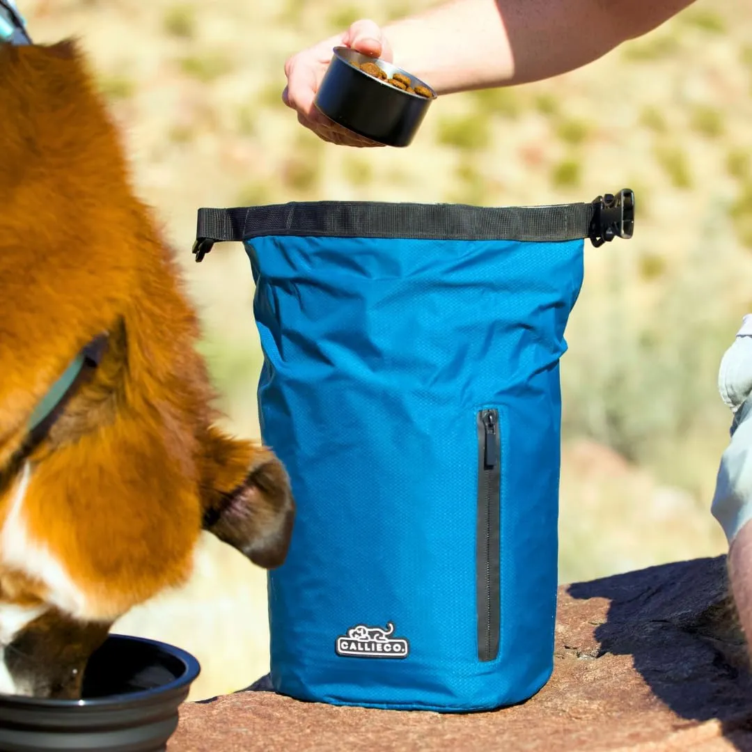 Dog Food Travel Bag w/ 1 Cup Scoop and Zipper Side Pocket | Waterproof Kibble Storage Container for Home, Road Trips, Camping, Boarding and More (Blue, 32 Cups)