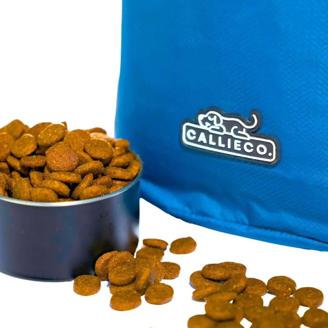 Dog Food Travel Bag w/ 1 Cup Scoop and Zipper Side Pocket | Waterproof Kibble Storage Container for Home, Road Trips, Camping, Boarding and More (Blue, 32 Cups)
