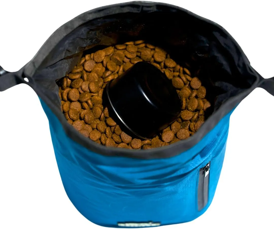 Dog Food Travel Bag w/ 1 Cup Scoop and Zipper Side Pocket | Waterproof Kibble Storage Container for Home, Road Trips, Camping, Boarding and More (Blue, 32 Cups)