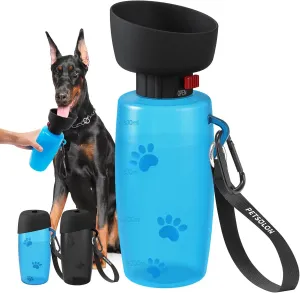 Dog Water Bottle, 28 oz Large Dog Water Dispenser with Bowl, Portable Pet Water Dispenser for Boy & Girl Dog, Travel Dog Water Bottle, Flippable Cup, Food Grade Material, Leak Proof, Blue