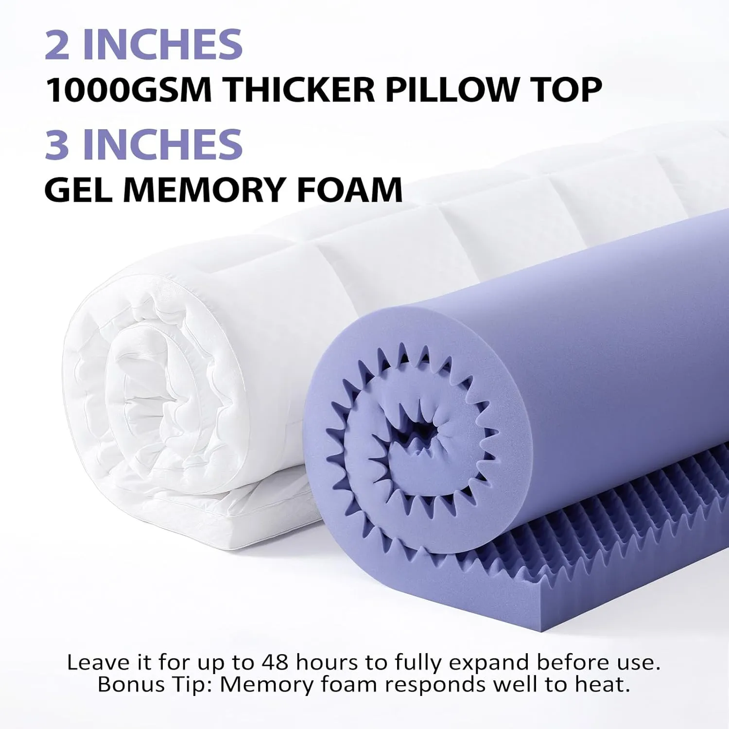 downluxe 5 Inch King Memory Foam Mattress Topper Pro Dual Layer 3 Inch Cooling Gel Egg Crate Memory Foam Plus 2 Inch Pillow Top Medium Firm with Deep Pocket