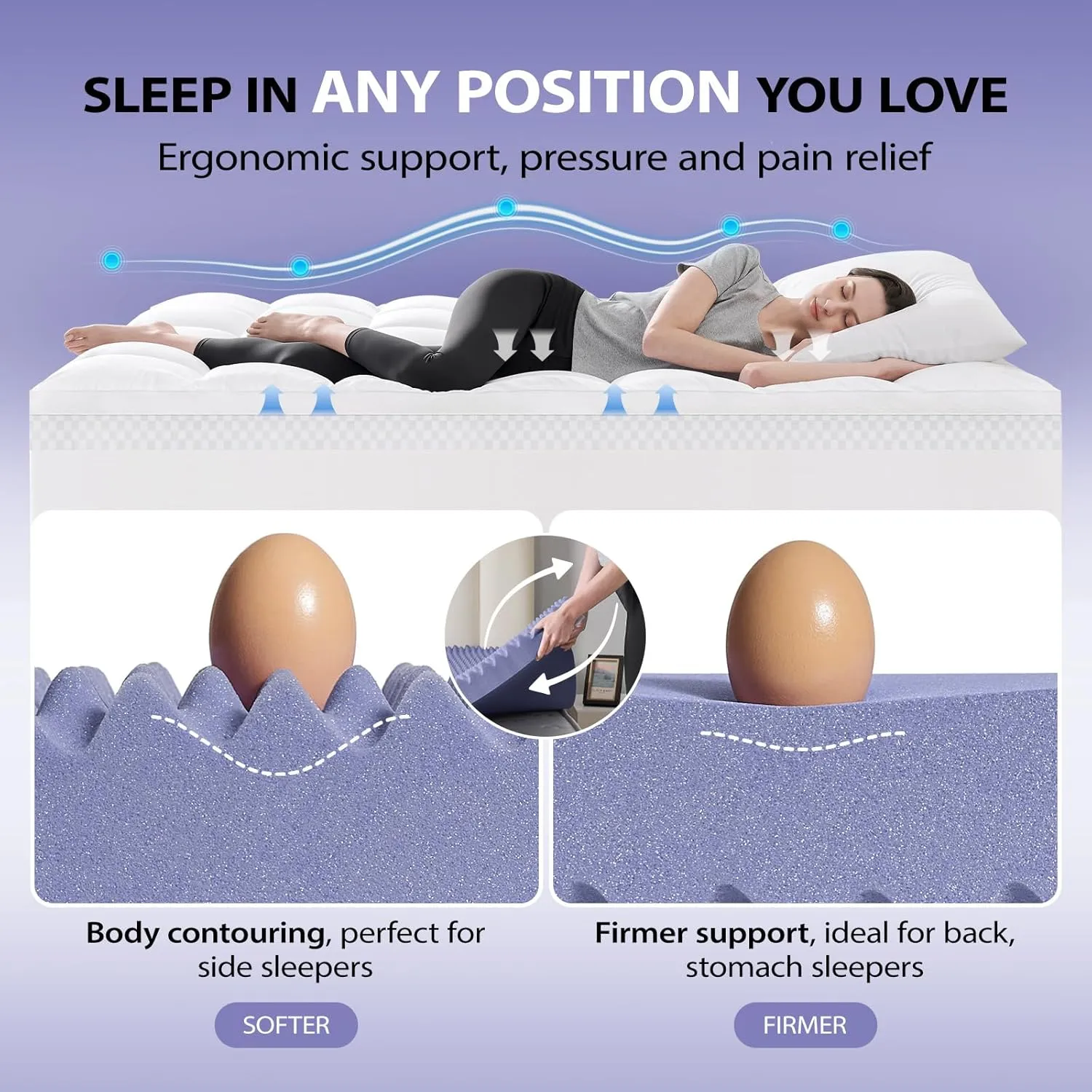 downluxe 5 Inch King Memory Foam Mattress Topper Pro Dual Layer 3 Inch Cooling Gel Egg Crate Memory Foam Plus 2 Inch Pillow Top Medium Firm with Deep Pocket