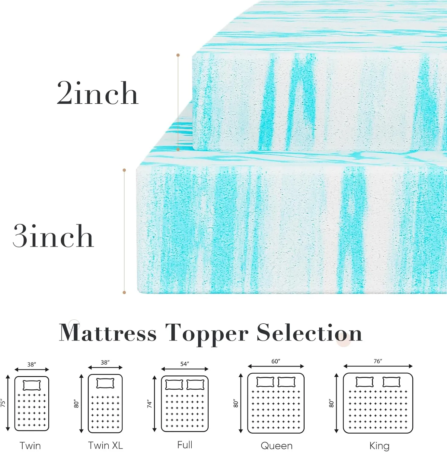 DUMOS Memory Foam Mattress Topper Full, 3 Inch Thick Gel Infused Bed Toppers for Full Size Bed, Cooling Soft Mattress Pads for Sleeper Sofa, RV, Camper, CertiPUR-US Certified, Blue