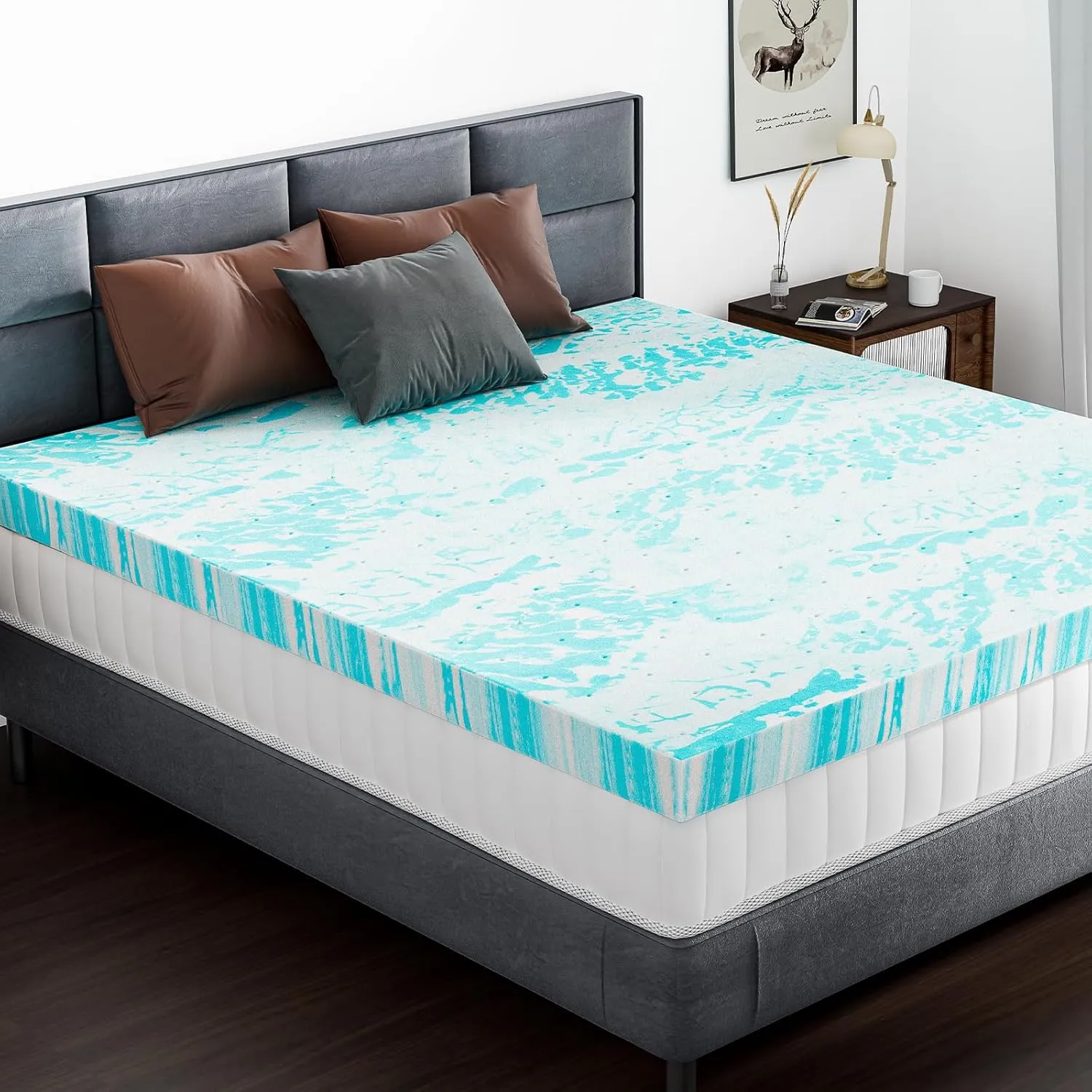 DUMOS Memory Foam Mattress Topper Full, 3 Inch Thick Gel Infused Bed Toppers for Full Size Bed, Cooling Soft Mattress Pads for Sleeper Sofa, RV, Camper, CertiPUR-US Certified, Blue