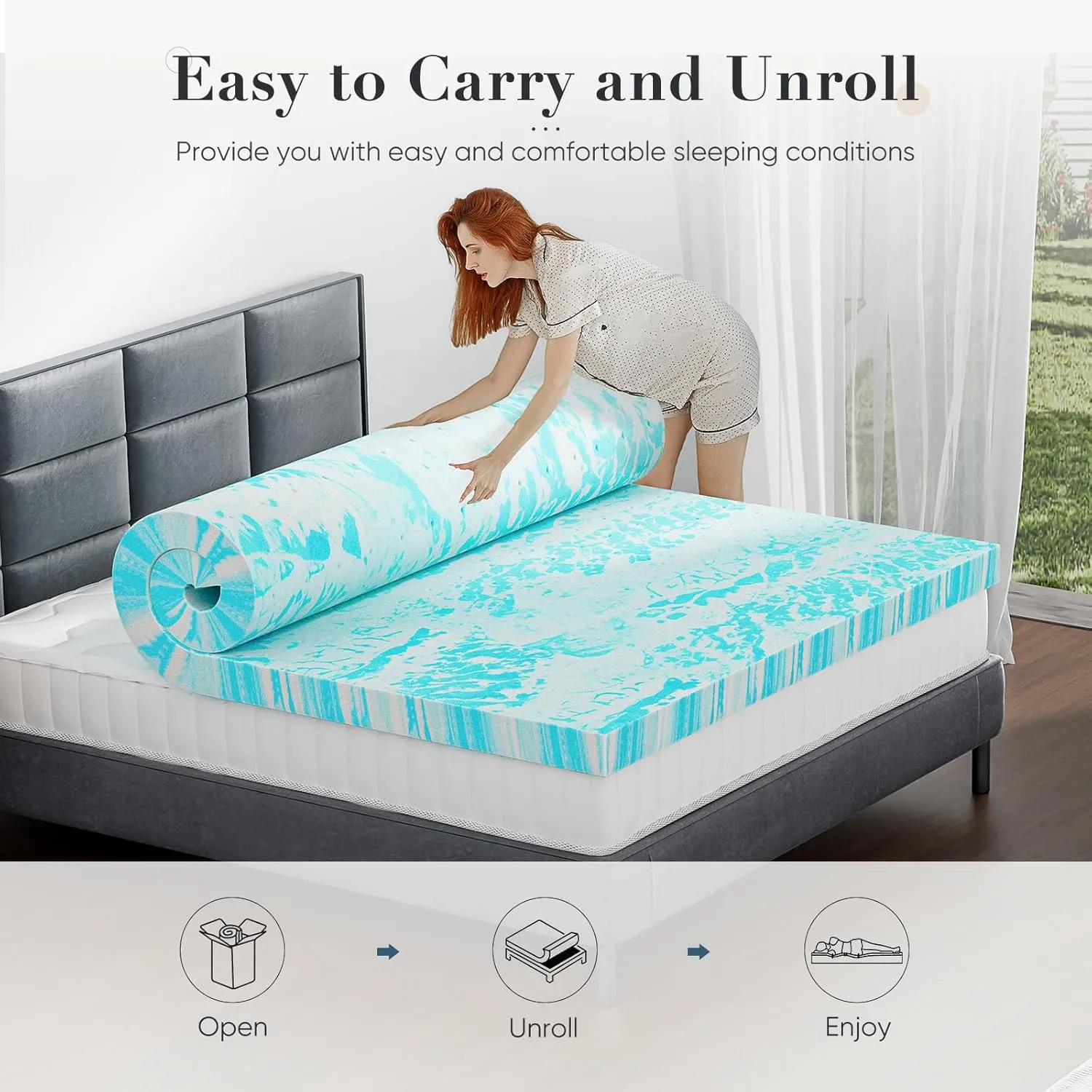 DUMOS Memory Foam Mattress Topper Full, 3 Inch Thick Gel Infused Bed Toppers for Full Size Bed, Cooling Soft Mattress Pads for Sleeper Sofa, RV, Camper, CertiPUR-US Certified, Blue