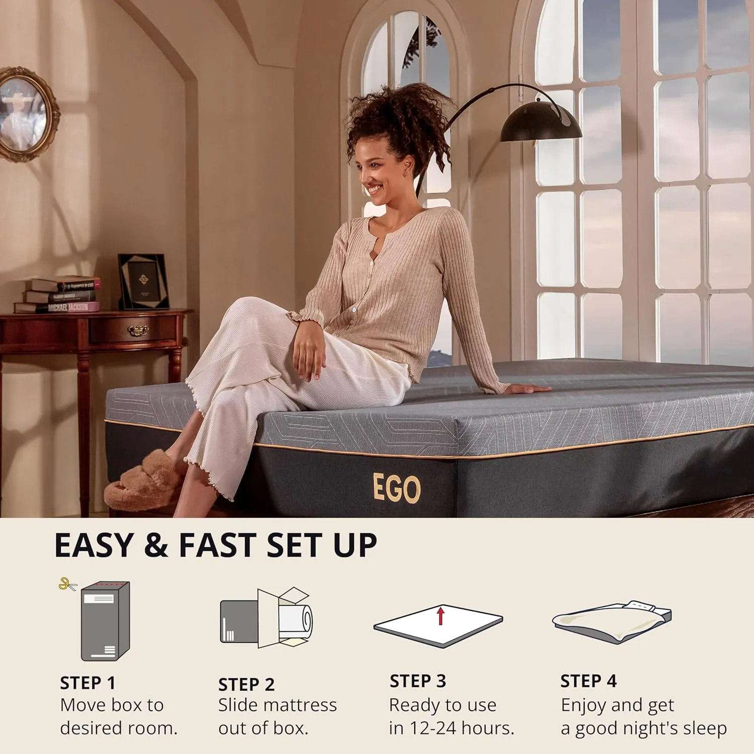 EGOHOME 12 Inch Cal King Memory Foam Mattress for Back Pain, Cooling Copper Gel Bed in a Box, Foam Made in USA, CertiPUR-US Certified, Therapeutic Medium Firm, 72x84x12 Black