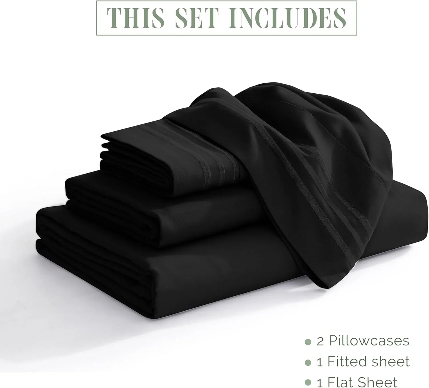 Elegant Comfort 4-Piece Bed Sheet Set - Luxury Bedding 1500 Premium Hotel Quality Microfiber, All Around Elastic 18-24 Inches Deep Fitted Sheet- Extra Deep Pocket Sheets, King, Black