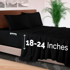 Elegant Comfort 4-Piece Bed Sheet Set - Luxury Bedding 1500 Premium Hotel Quality Microfiber, All Around Elastic 18-24 Inches Deep Fitted Sheet- Extra Deep Pocket Sheets, King, Black
