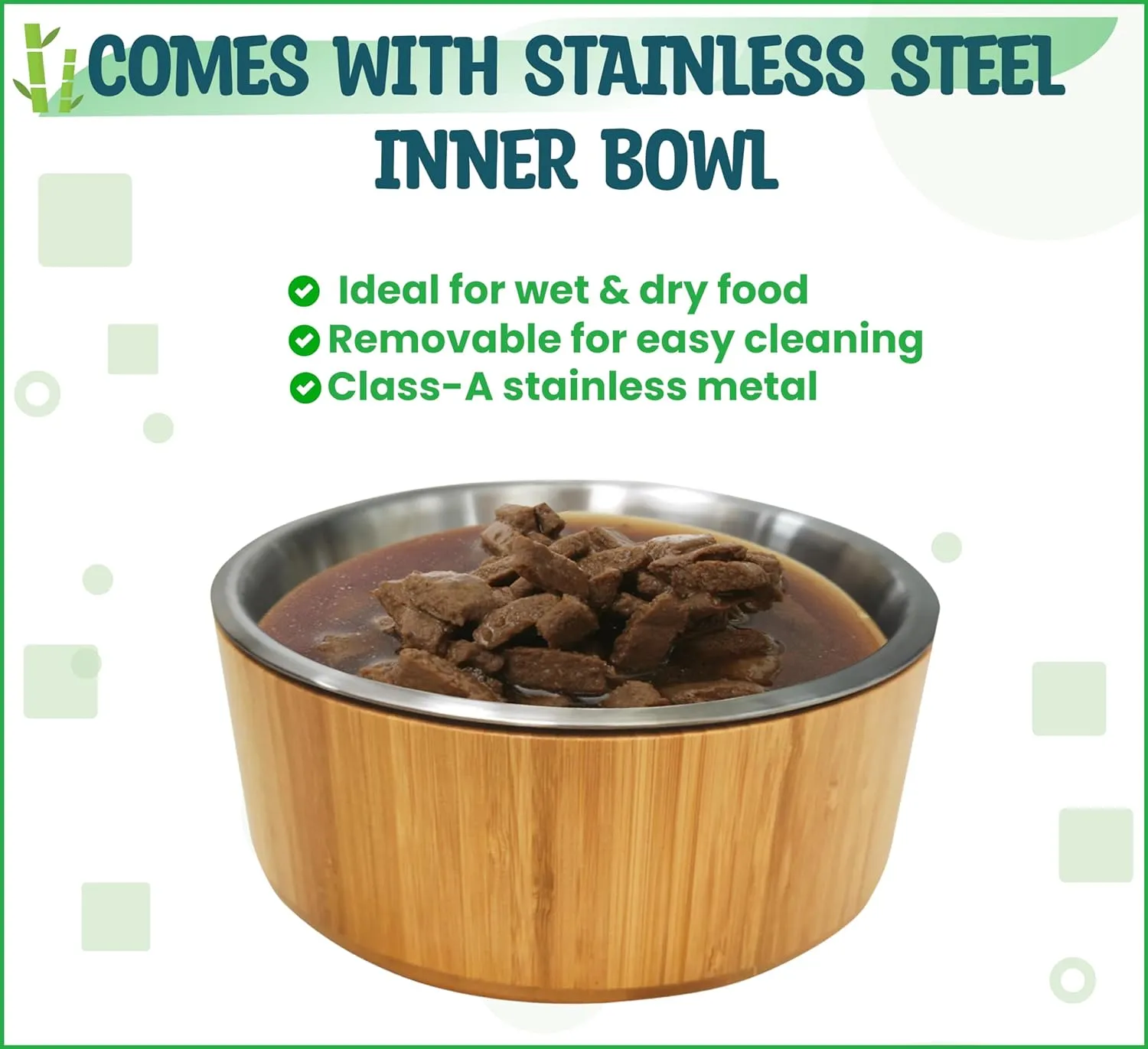 Elevated Dog Bowls for Large Breed - (15-Inch Tall, 74-oz Cap), Bamboo with Stainless Steel Dish, Raised Single Feeder - Dry and Wet Pet Foods Suitable