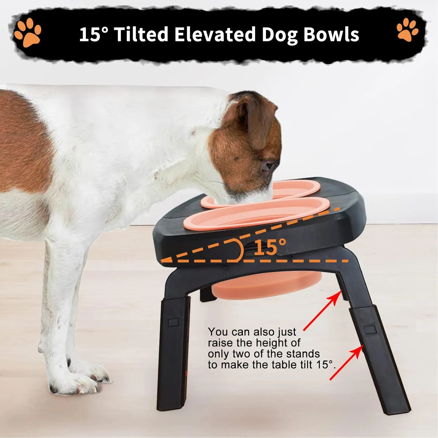 Elevated Dog Bowls for Large Dogs Medium Pet, Collapsible Travel 2 Raised Dog Food Water Bowl with Stand 3 Adjustable Heights 7.4"/8.9"/10.2", Feeding Diner Table Portable Outdoor Black Pink