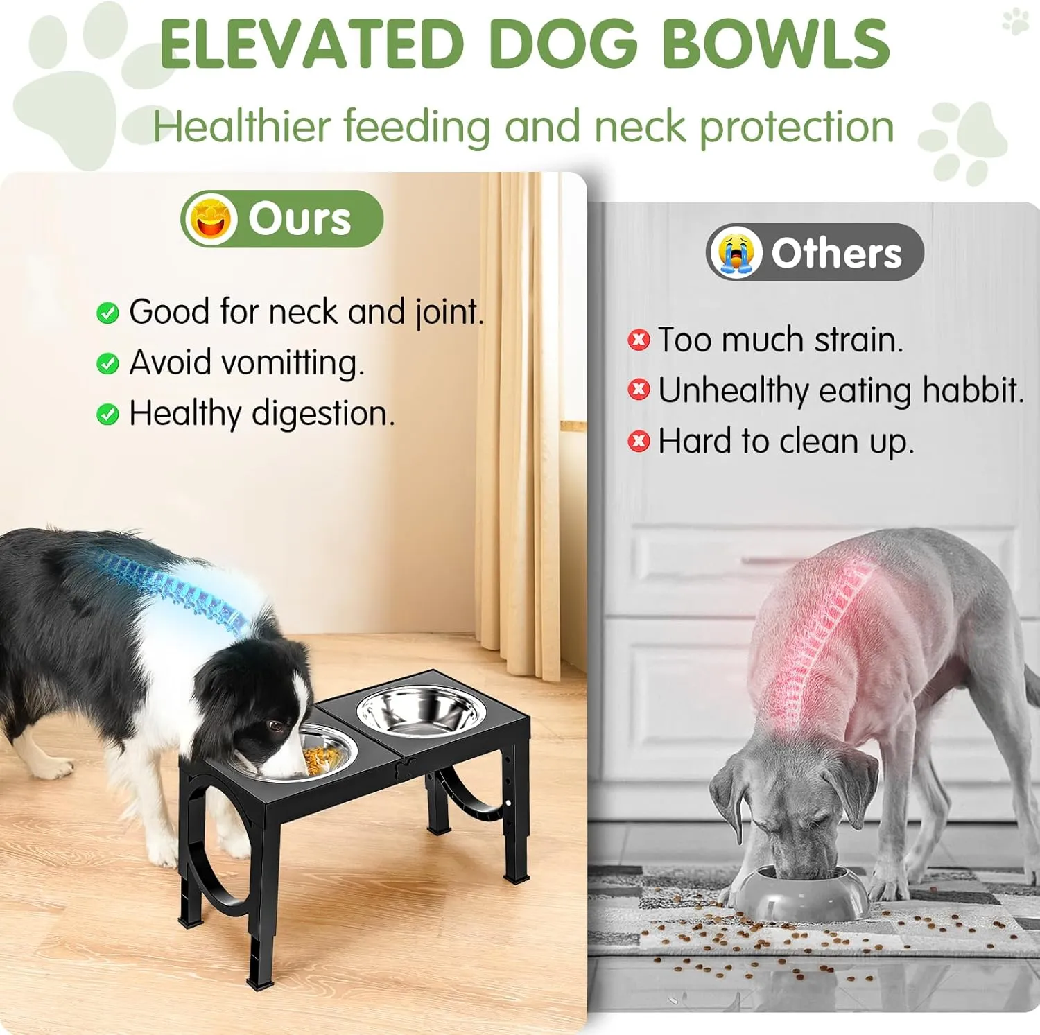 Elevated Dog Bowls Large Breed XiaZ Raised Dogs Bowl Stand Large/Medium Sized Dog 1L Food Water Bowl Stands 5 Heights Adjustable 9/11/12/14in Black Pet Feeder Dish Station