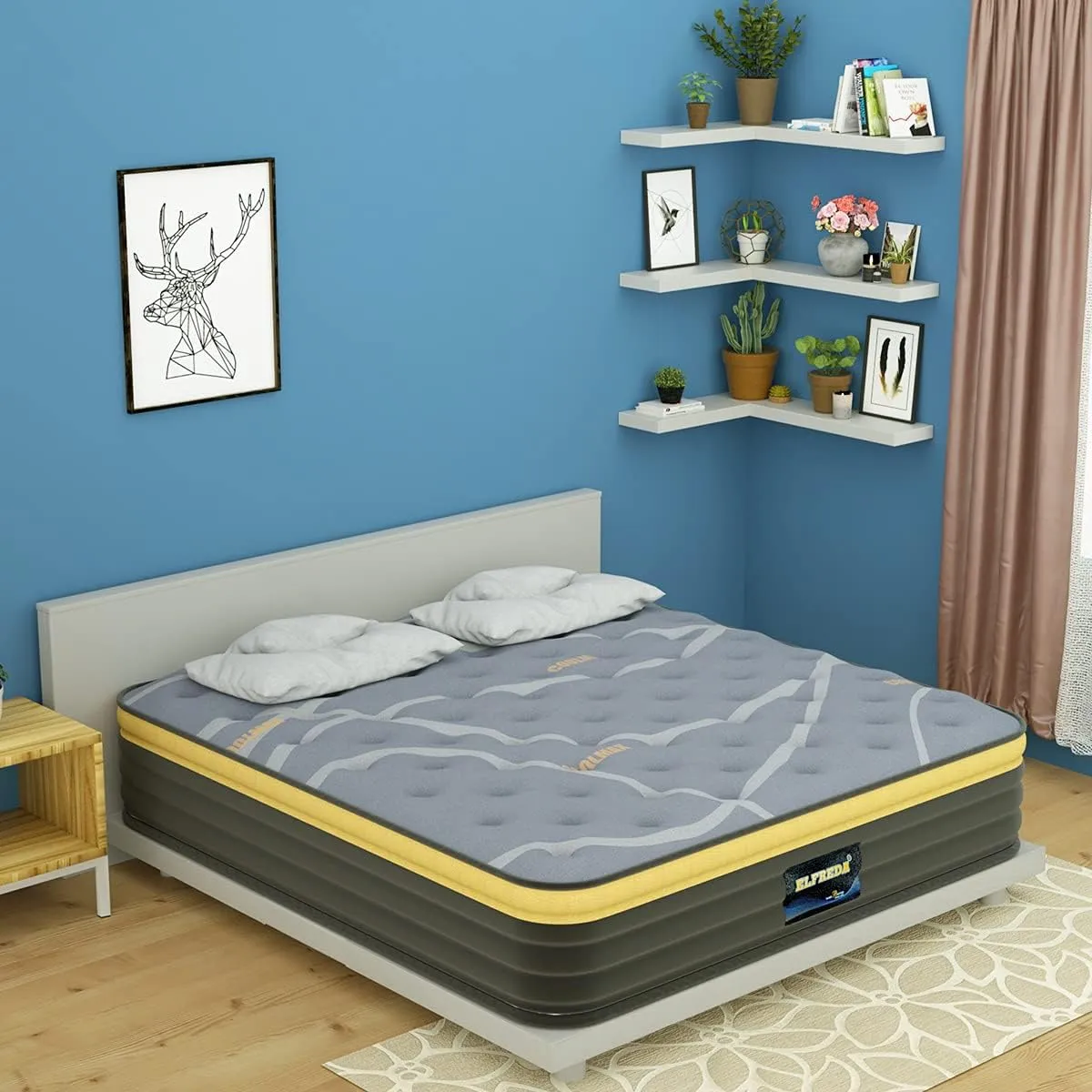 Elfreda Short Queen Mattress, 12 inch Pillow Top Pocket Spring Hybrid RV Mattress, Memory Foam Innersprings Medium Firm，Supportive Pressure Relief 74''x60 Camper in a Bag