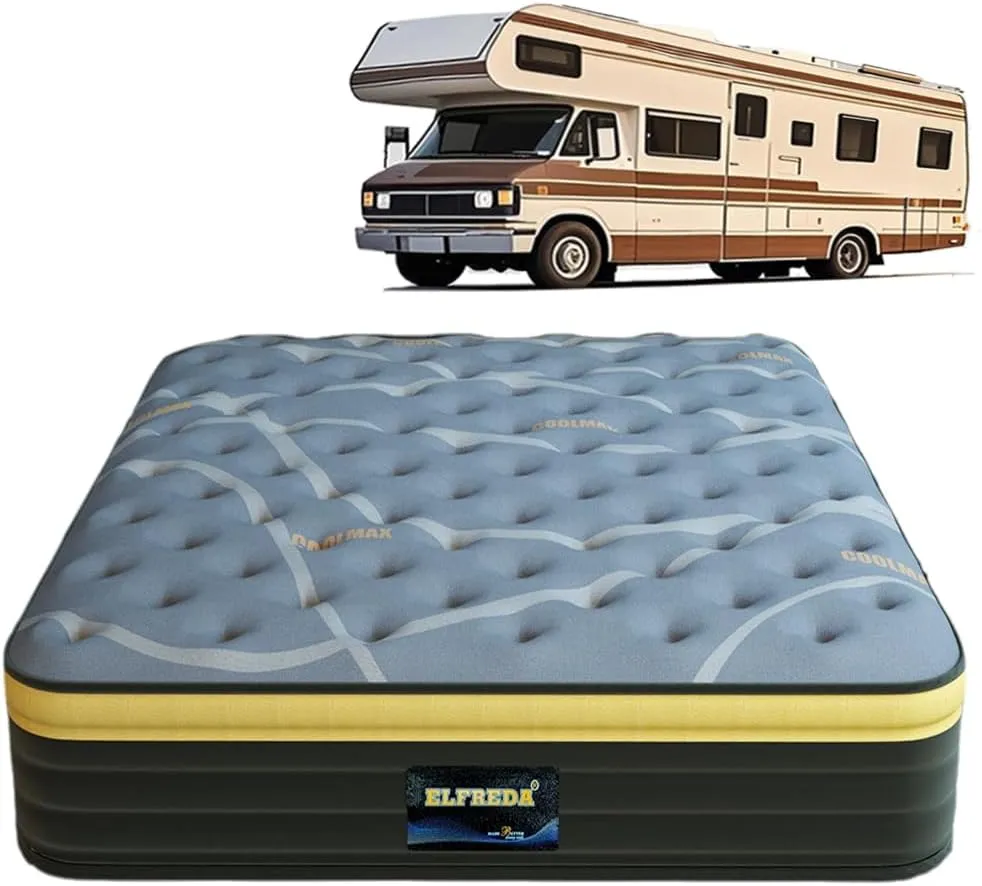 Elfreda Short Queen Mattress, 12 inch Pillow Top Pocket Spring Hybrid RV Mattress, Memory Foam Innersprings Medium Firm，Supportive Pressure Relief 74''x60 Camper in a Bag