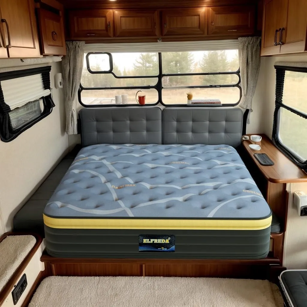 Elfreda Short Queen Mattress, 12 inch Pillow Top Pocket Spring Hybrid RV Mattress, Memory Foam Innersprings Medium Firm，Supportive Pressure Relief 74''x60 Camper in a Bag