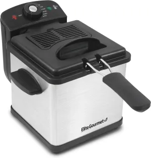 Elite Gourmet EDF-1607 800-Watt Mesh Basket 1.6 Quart / 6.5 Cup Oil Capacity, Electric Immersion Deep Fryer with Temperature Knob and Lid with View Window, stainless steel