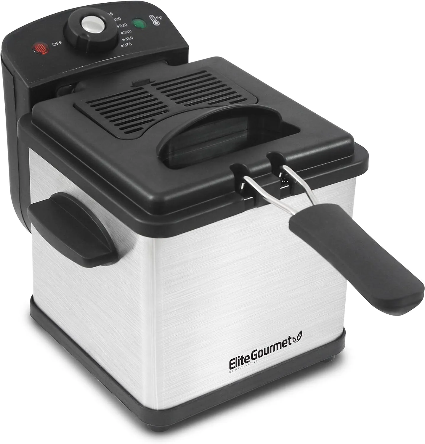 Elite Gourmet EDF-1607 800-Watt Mesh Basket 1.6 Quart / 6.5 Cup Oil Capacity, Electric Immersion Deep Fryer with Temperature Knob and Lid with View Window, stainless steel