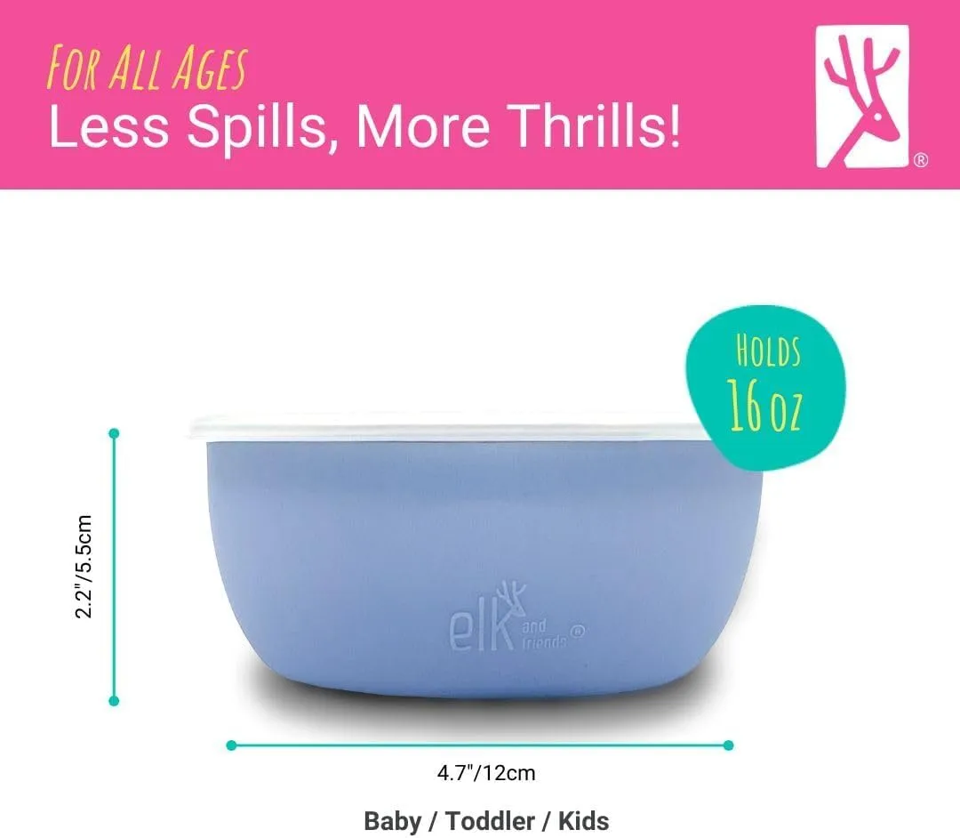 Elk and Friends Stainless Steel Bowls   Silicone Sleeve and Storage Lid | Baby, Toddler, Kids | Cereal & Snack Bowls | Storage Containers | Dishwasher Safe | 4 Pack