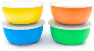 Elk and Friends Stainless Steel Bowls   Silicone Sleeve and Storage Lid | Baby, Toddler, Kids | Cereal & Snack Bowls | Storage Containers | Dishwasher Safe | 4 Pack