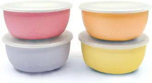 Elk and Friends Stainless Steel Bowls   Silicone Sleeve and Storage Lid | Baby, Toddler, Kids | Cereal & Snack Bowls | Storage Containers | Dishwasher Safe | 4 Pack