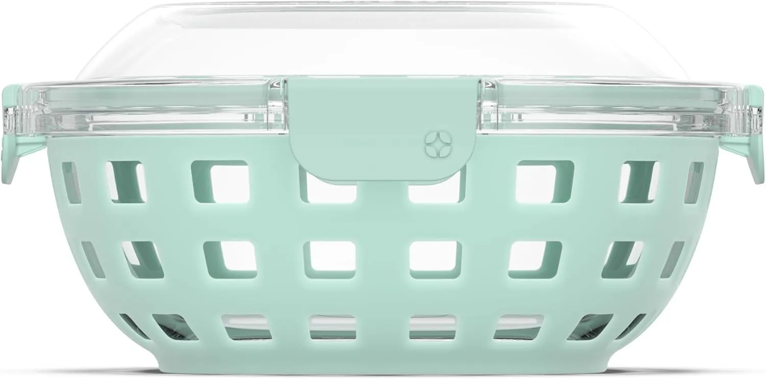 Ello Duraglass Meal Prep Lunch Bowl Container, 5 cup- Glass Food Storage Container with Silicone Sleeve and Airtight BPA-Free Plastic Lid, Dishwasher, Microwave, and Freezer Safe
