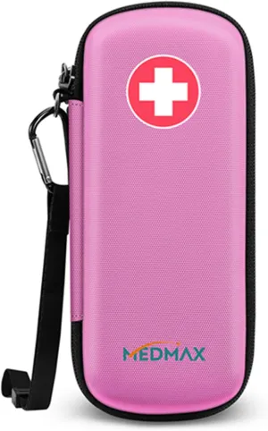 Epipen Medical Carrying Case, Hard Shell EVA Shock Absorption Travel Medication Organizer Bag Emergency Medical Pouch Holds 2 EpiPens, Asthma Inhaler, Auvi-Q, Allergy Supplies (Pink)