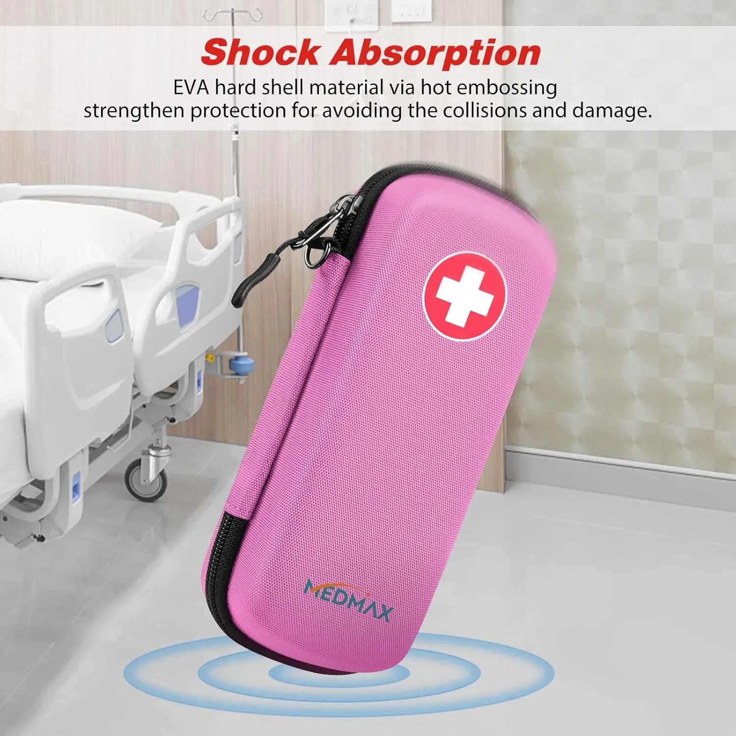 Epipen Medical Carrying Case, Hard Shell EVA Shock Absorption Travel Medication Organizer Bag Emergency Medical Pouch Holds 2 EpiPens, Asthma Inhaler, Auvi-Q, Allergy Supplies (Pink)