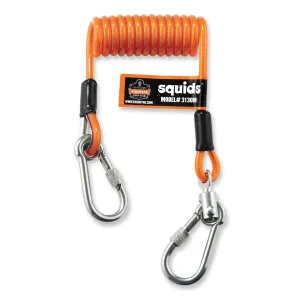 ergodyne® Squids 3130M Coiled Cable Lanyard with Carabiners, 5 lb Max Working Capacity, 6.5" to 48" Long, Orange