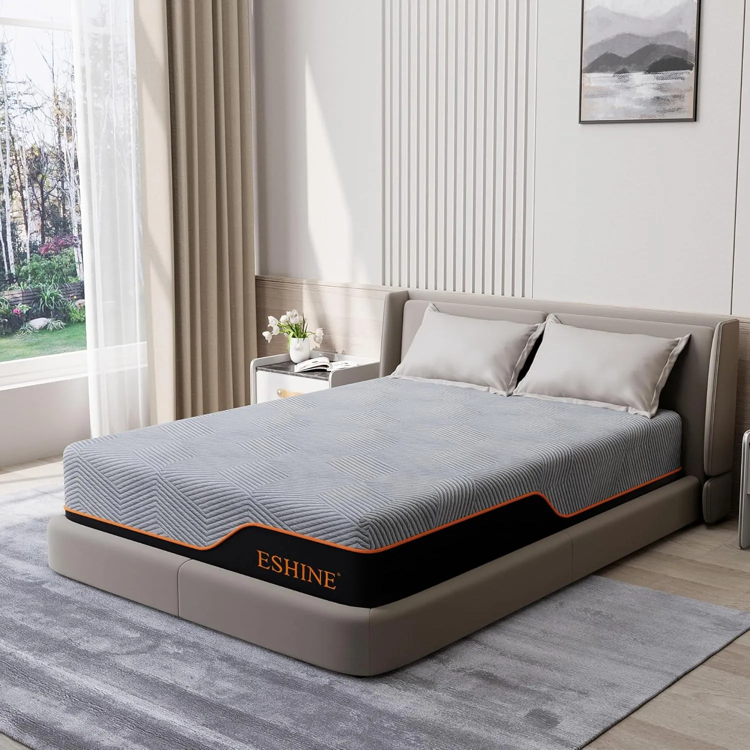 ESHINE 14 inch Queen Memory Foam Mattress - Queen Mattress with Gel Memory Foam for Back Pain and Pressure Relief, Green Tea Mattresses in a Box for Comfort Sleep, CertiPUR-US Certified, Dark Grey