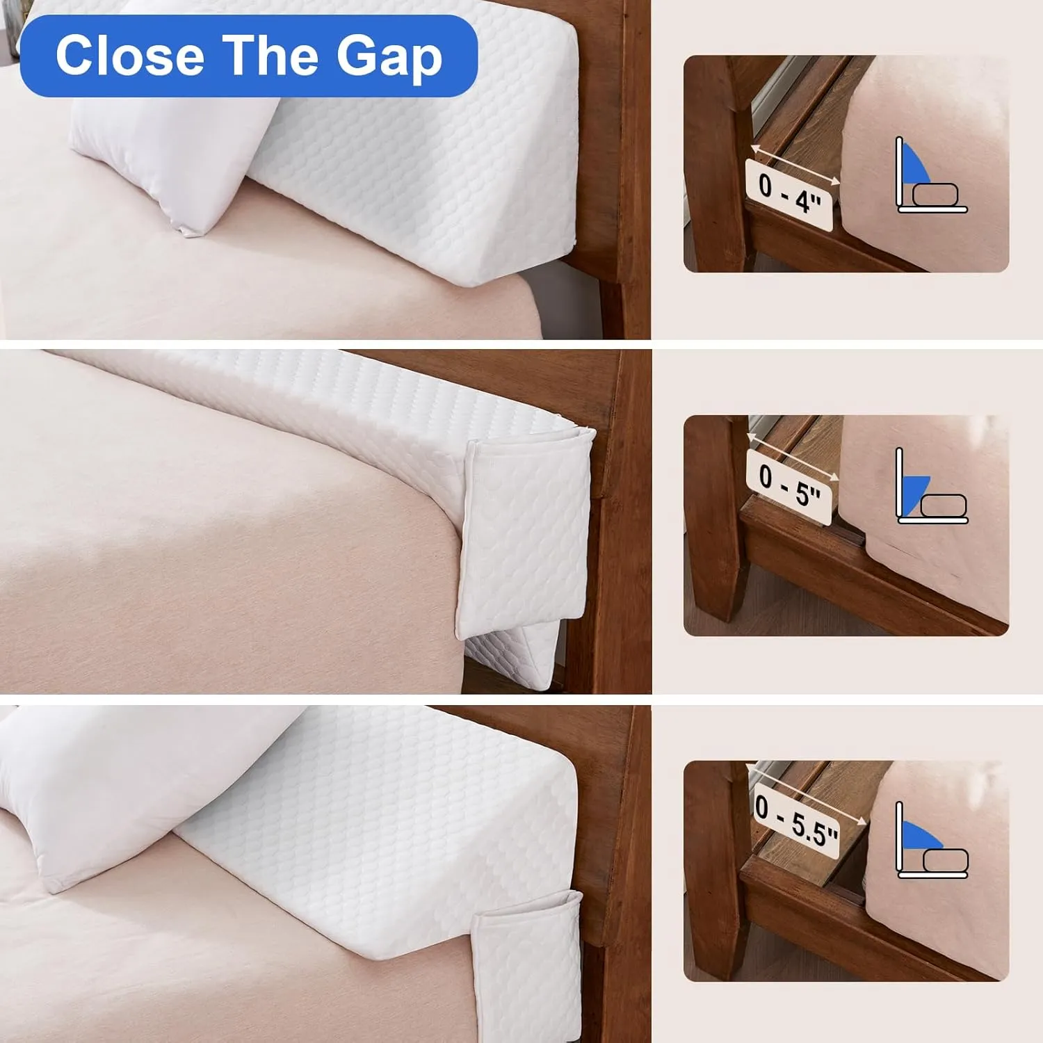 EUHAMS Queen Size Bed Wedge Pillow - Bed Gap Filler Mattress Wedge Headboard Pillow Close The Gap 0-5.5" Between Your Headboard and Mattress or Wall for Sleeping Backrest Pillow (White 60"x8"x6")