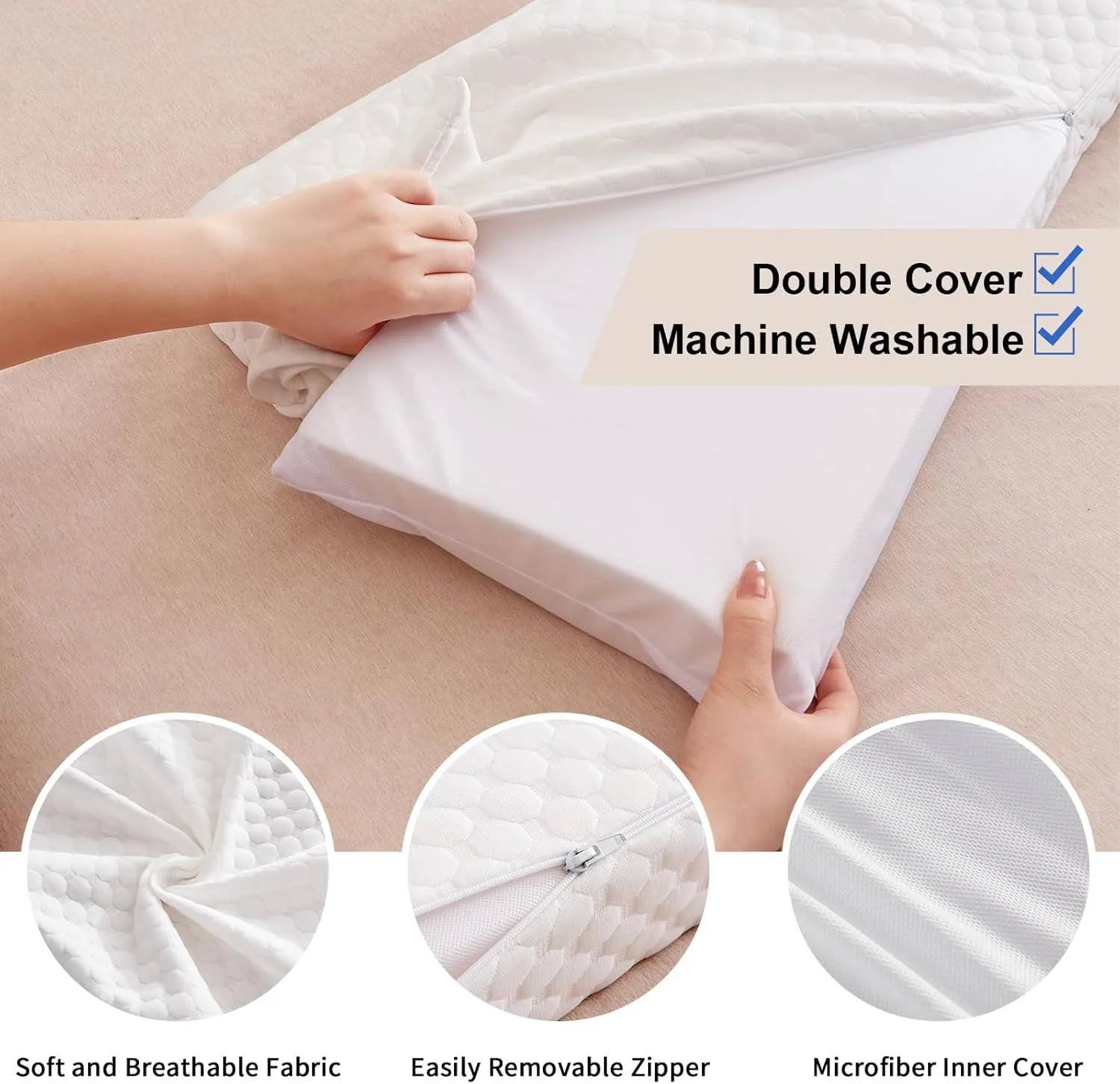 EUHAMS Queen Size Bed Wedge Pillow - Bed Gap Filler Mattress Wedge Headboard Pillow Close The Gap 0-5.5" Between Your Headboard and Mattress or Wall for Sleeping Backrest Pillow (White 60"x8"x6")