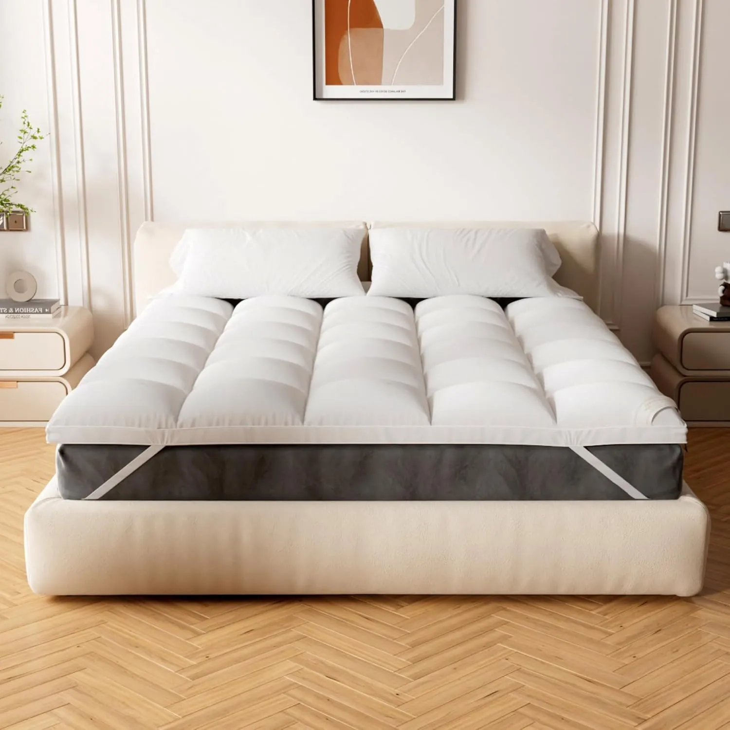 Extra Thick Fitted Mattress Topper - California King Size | Soft & Cooling Pillow Top Mattress Pad & Protector | Bed Topper for Back Pain, Straps Stretch 6" to 22" Deep