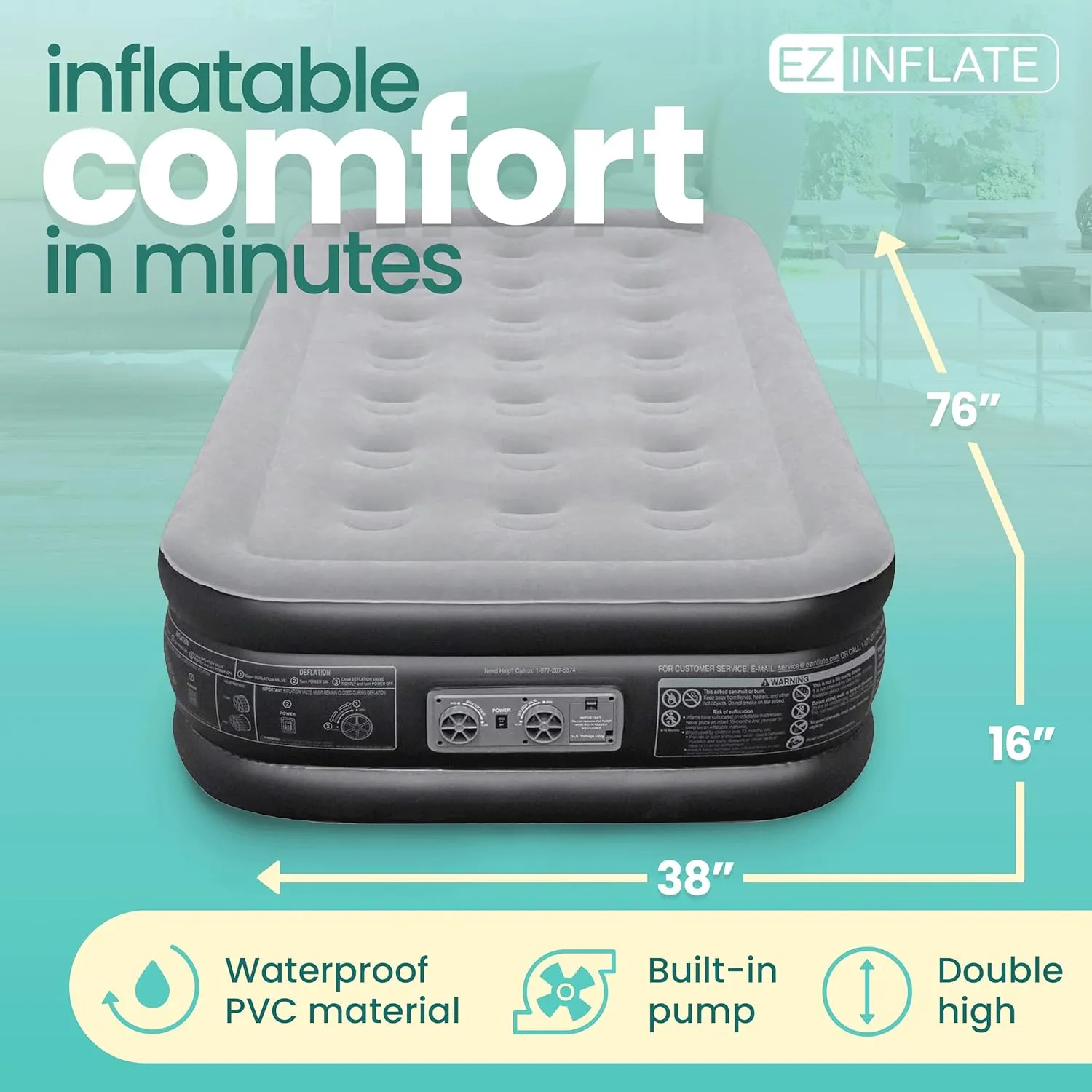 EZ INFLATE Double High Luxury Air Mattress with Built in Pump, Inflatable Mattress