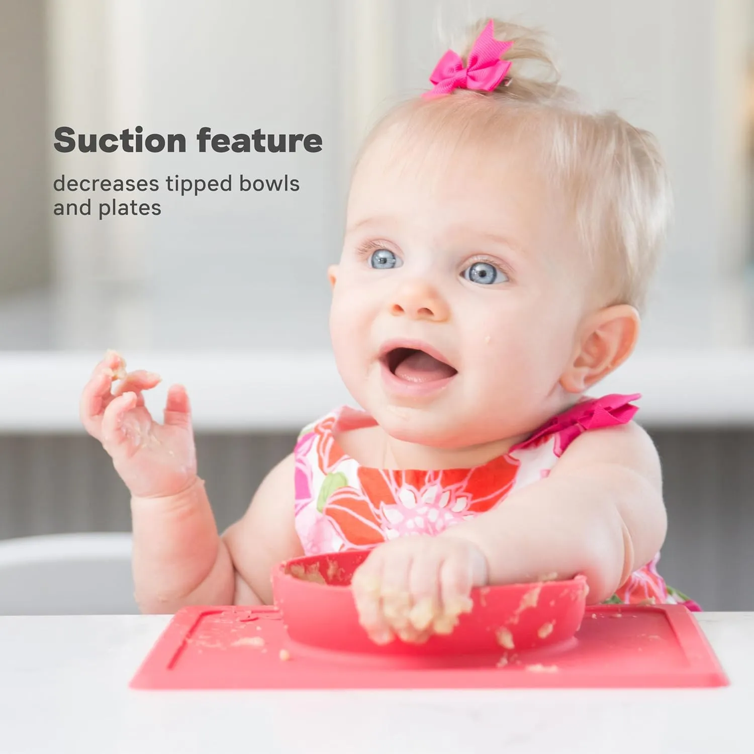 ezpz Mini Bowl for 12 Months  (Coral) - 100% Silicone Suction Bowl with Built-in Placemat for Toddlers - Comes with a Reusable Travel Bag
