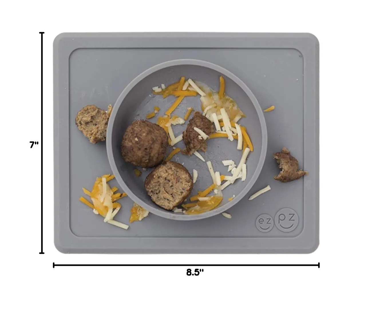 ezpz Mini Bowl for 12 Months  (Gray) - 100% Silicone Suction Bowl with Built-in Placemat for Toddlers - Comes with a Reusable Travel Bag