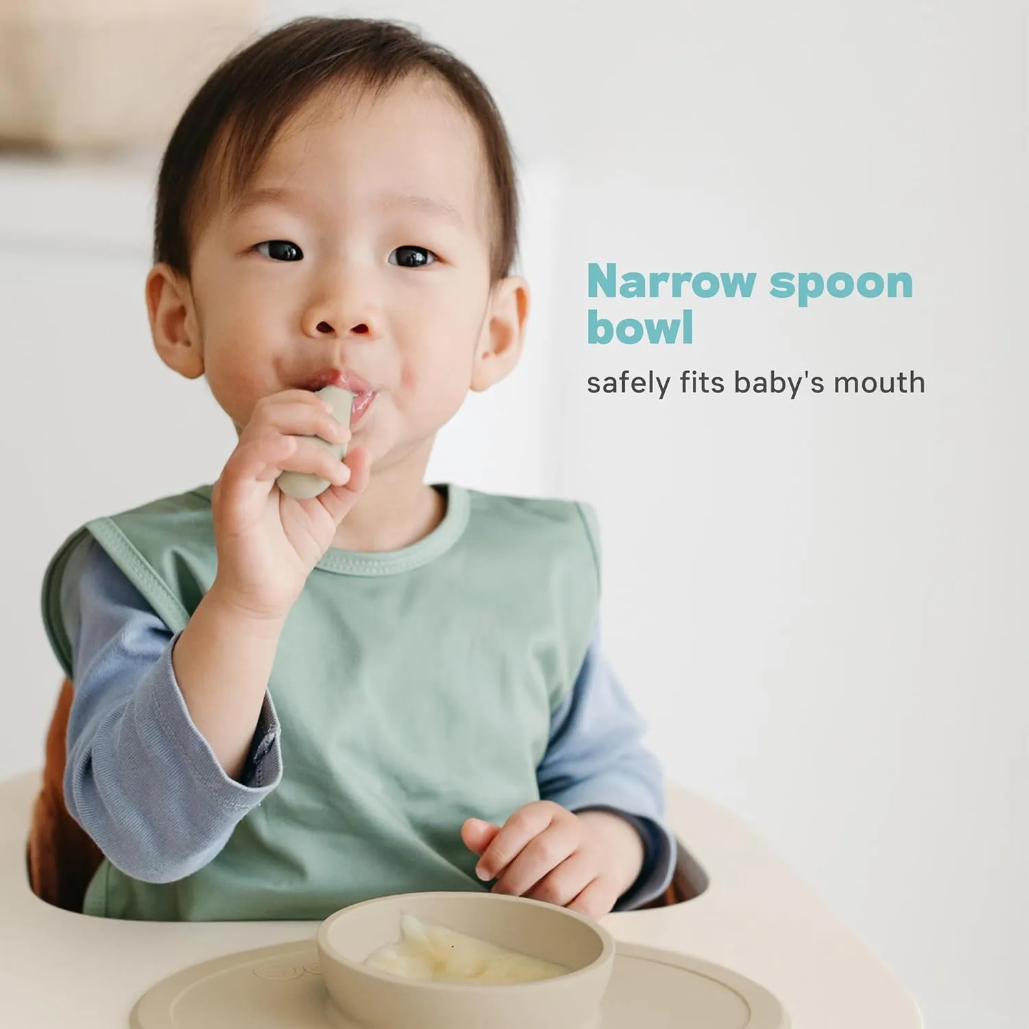 ezpz Tiny Spoon (2 Pack in Pewter) - 100% Silicone Baby Spoon for Baby Led Weaning   Purees - 6 Months   - Designed by a Pediatric Feeding Specialist - Baby Essentials & Baby Gifts