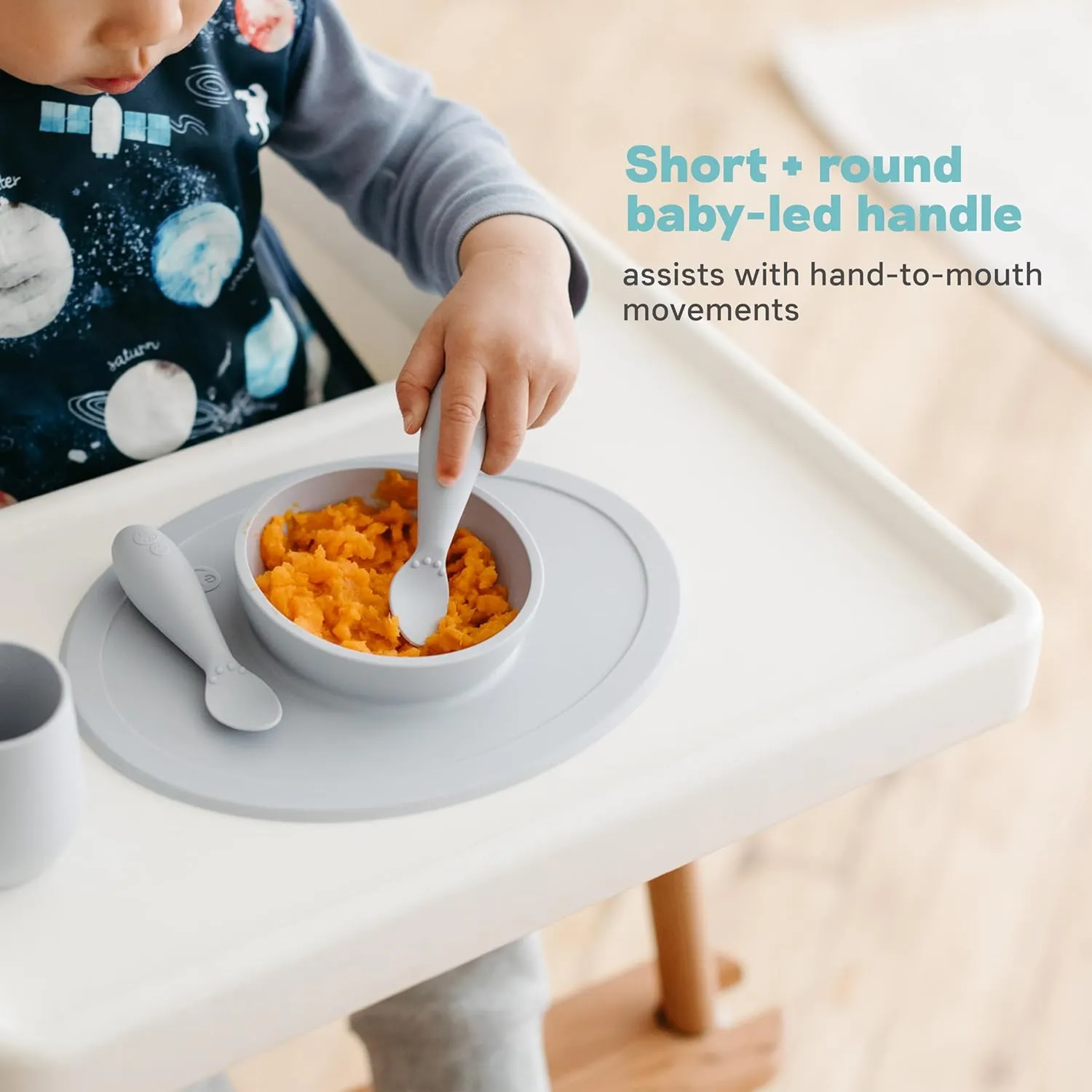 ezpz Tiny Spoon (2 Pack in Pewter) - 100% Silicone Baby Spoon for Baby Led Weaning   Purees - 6 Months   - Designed by a Pediatric Feeding Specialist - Baby Essentials & Baby Gifts