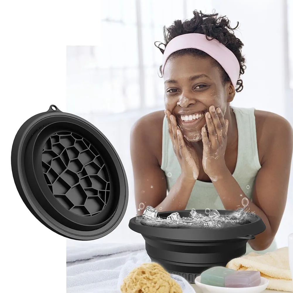 Face Ice Bath Bowl with Built-In Ice Tray, Portable Collapsible Silicone Facial Plunge Bowl, Ice Facial Washbasin for Acne Relief, Skin Tightening & Cold Therapy at Home or Travel