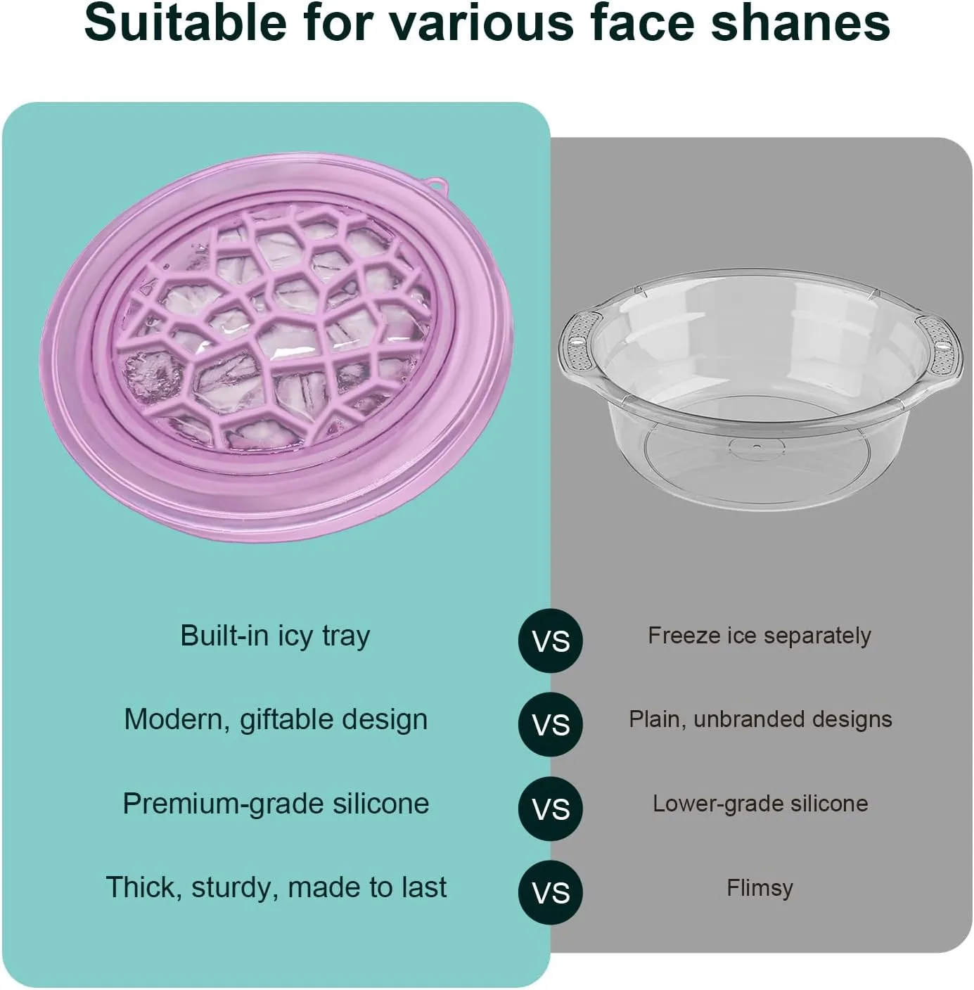 Facial Ice Bath, Collapsible Bowl for Face Ice Bath with Built-in Icetray | Facial Ice Therapy for Acne Relief, Vagus Nerve Stimulation, and Pore Shrinking (Purple)