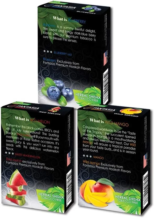 Fantasia Nicotine-Free Hookah, Hookah Shisha Flavors, Tobacco & Nicotine Free, Fruit Variety Pack, 50-Gram (Pack of 3) F3