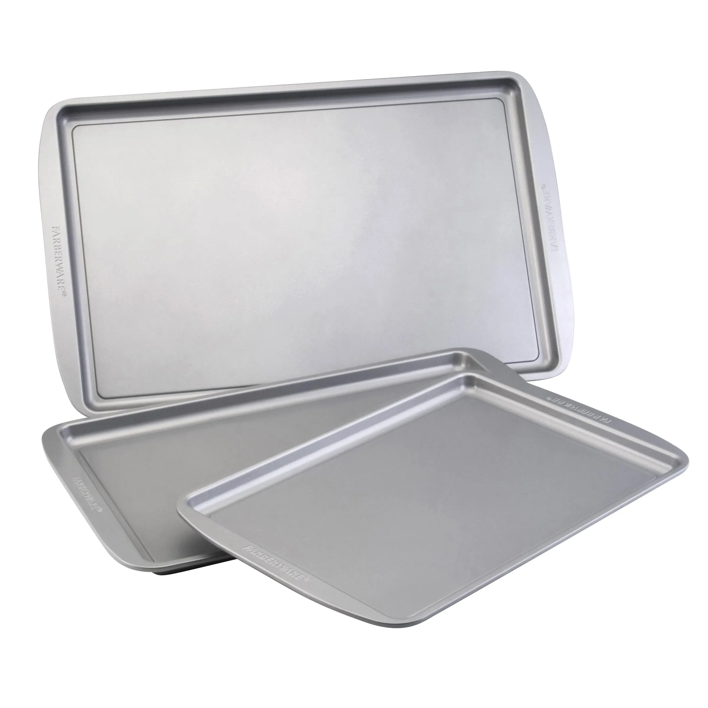 Farberware Nonstick Bakeware 3-Piece Cookie Pan Set, Gray.