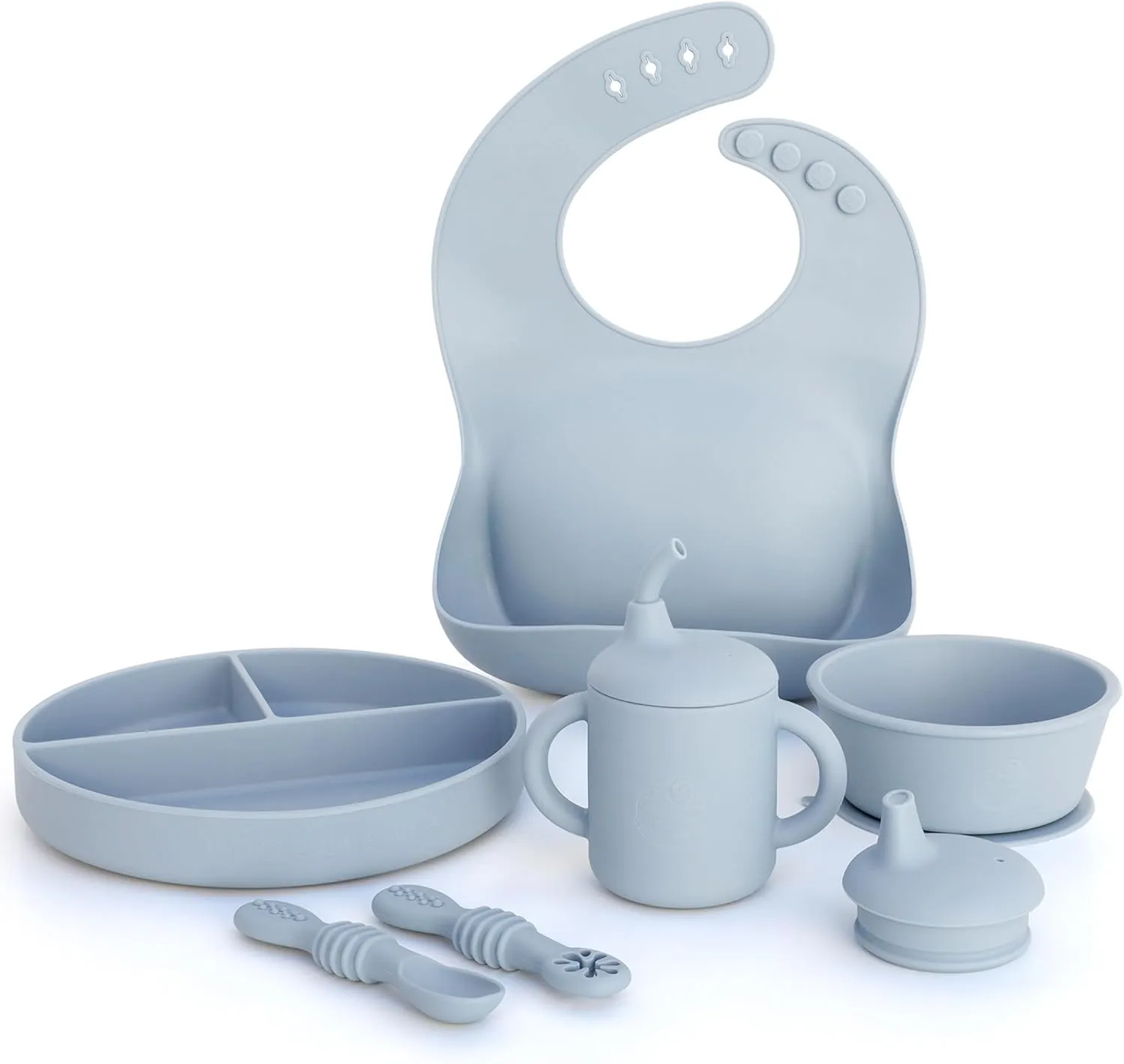 Feeding Essentials: Baby Led Weaning Supplies with Baby Plates, Silicone Bibs, Baby Spoons, Sippy Cups, Toddler Plates and Bowls Set - Baby Essentials - Baby Shower Gifts (Lake)