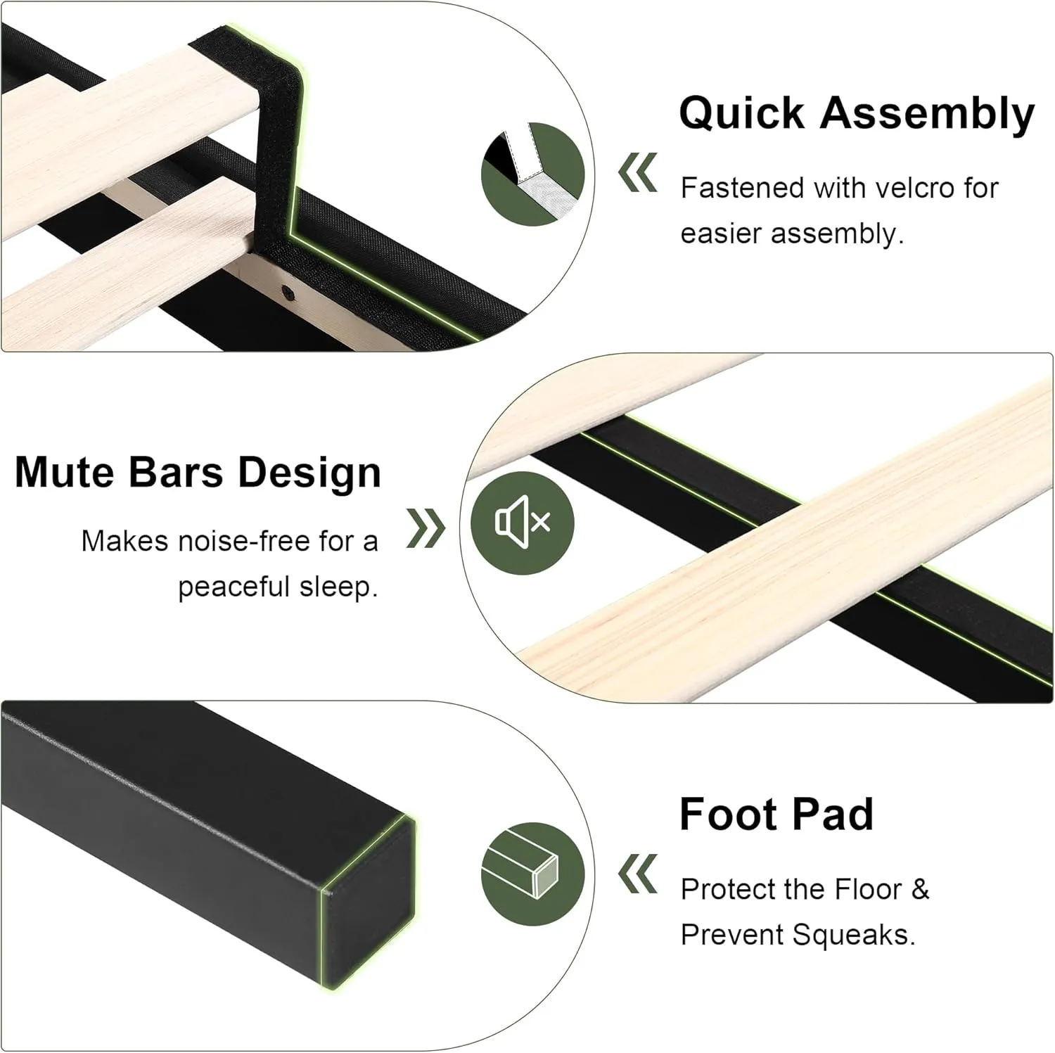 Feonase King Size Platform Bed Frame, Fabric Upholstered Wingback Bed Frame, Solid Wood Slats & Heavy Duty Feet Support, No Box Spring Needed, Noise-Free, Easy Assembly, Black