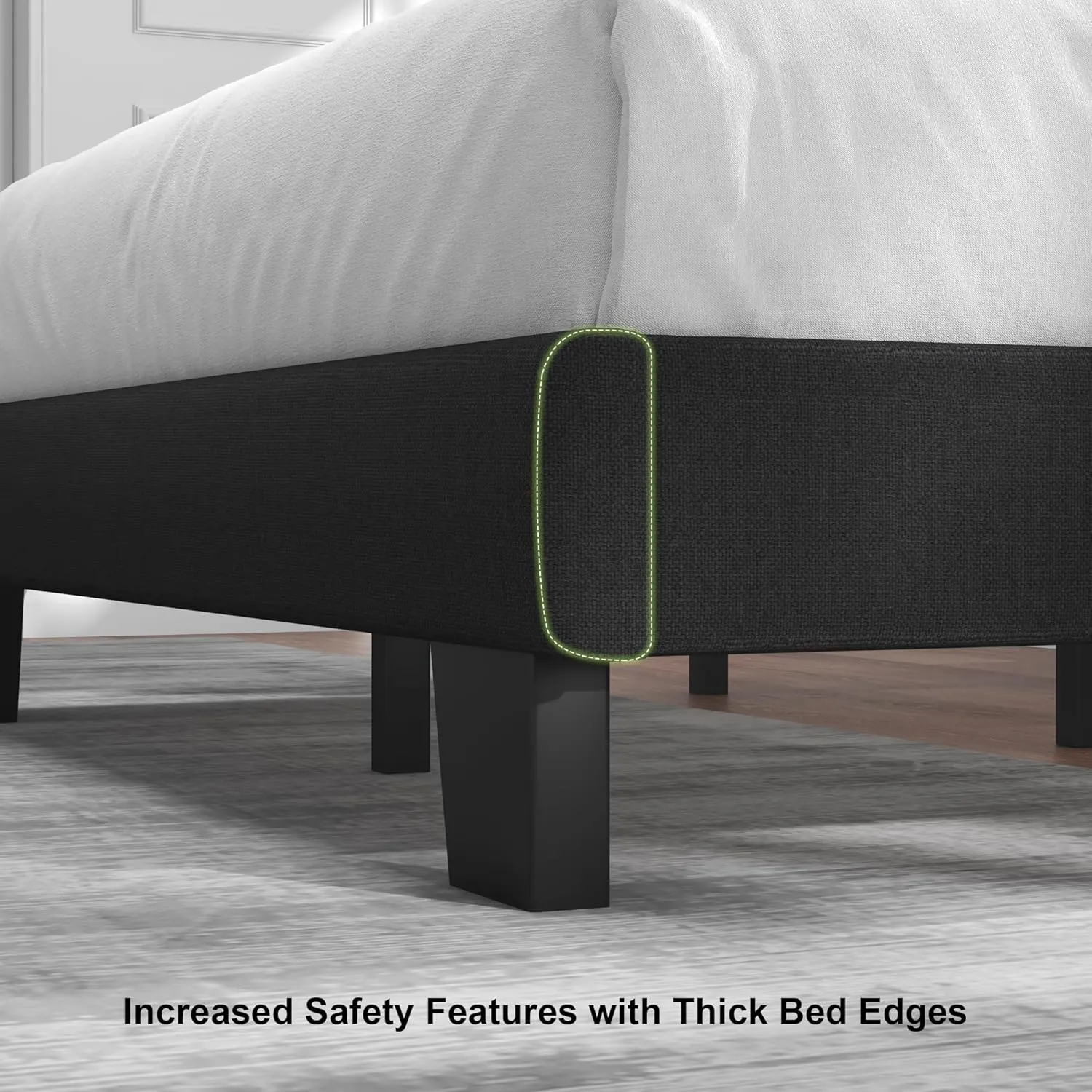 Feonase King Size Platform Bed Frame, Fabric Upholstered Wingback Bed Frame, Solid Wood Slats & Heavy Duty Feet Support, No Box Spring Needed, Noise-Free, Easy Assembly, Black