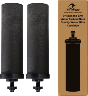 Filteroo® 8” Carbon Block Gravity Water Filter Cartridge | Replacement for Filteroo® Superoo | NSF/ANSI Certified | Ideal for Rain & City Water | Pack of 2