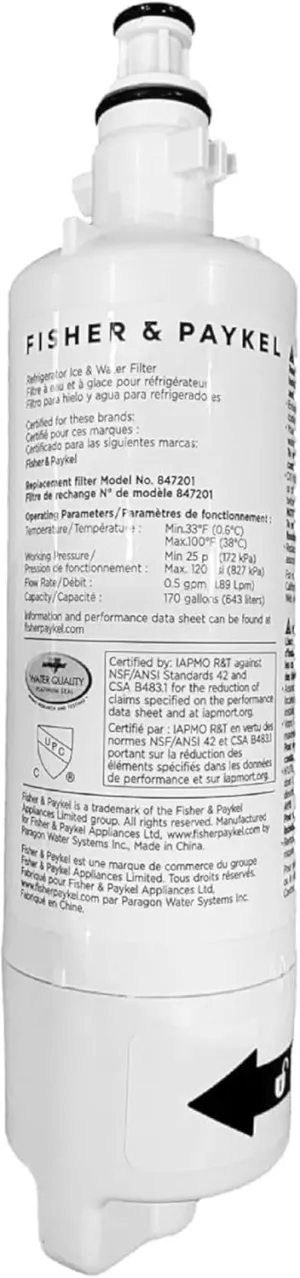Fisher & Paykel 847201 Refrigerator Water Filter | Certified to Remove Chemicals and Contaminants from Water - Waters Filter Improves Quality and Taste - Pack of 1