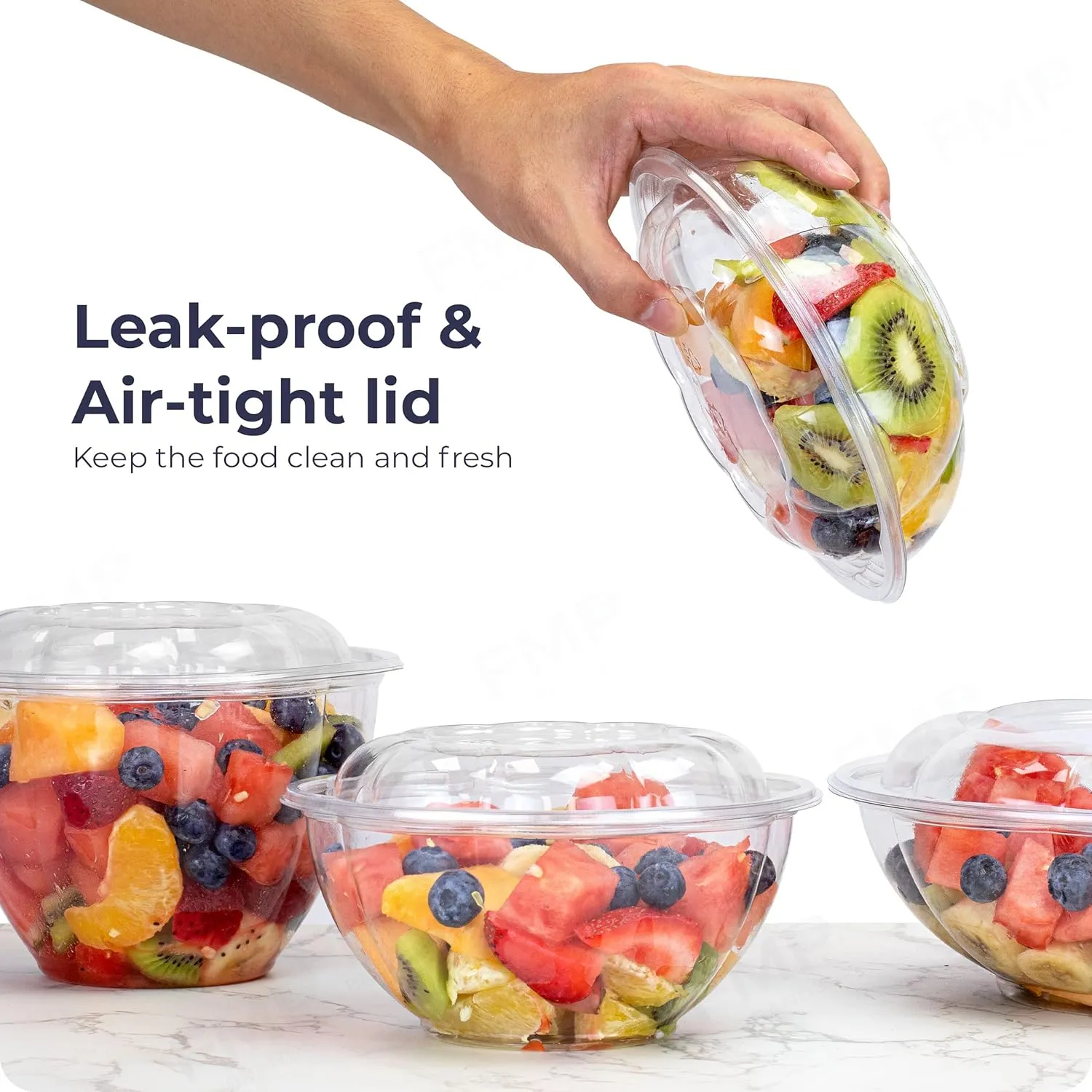 Fit Meal Prep 50 Pack 24 oz Disposable Plastic Clear Salad Bowls with Airtight Lids - To Go for Lunch, Takeout, Party, Catering, Picnic