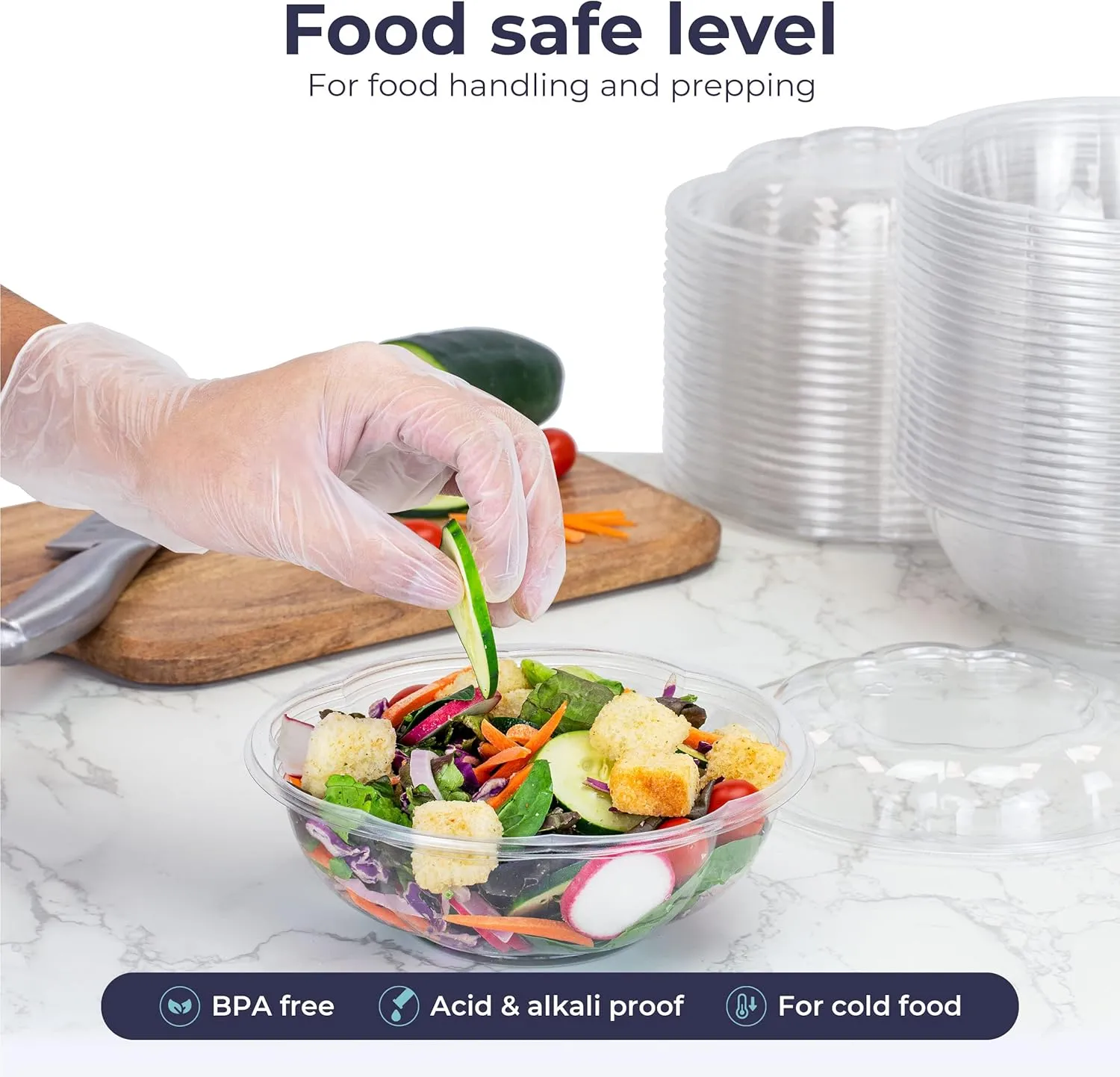 Fit Meal Prep 50 Pack 24 oz Disposable Plastic Clear Salad Bowls with Airtight Lids - To Go for Lunch, Takeout, Party, Catering, Picnic